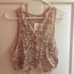 Vintage Pink Lace Sleeveless Button-down